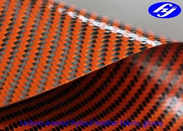 Orange Polyurethane Leather Fabric Glossy Twill Carbon Kevlar Hybrid Fabric For Gloves