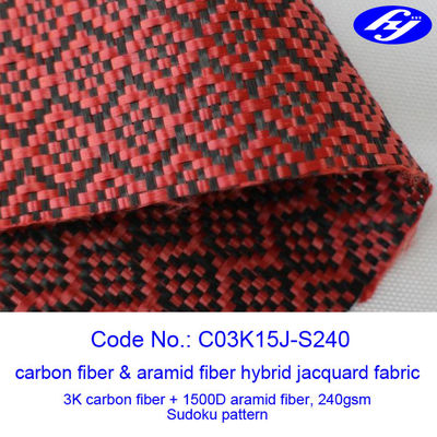 High Tensile Red Carbon Fiber Kevlar Fabric With Jacquard Sudoku Pattern