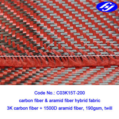 Black / Red 2x2 Twill Carbon Aramid Fabric 200gsm Red Kevlar Para Aramid Fabric