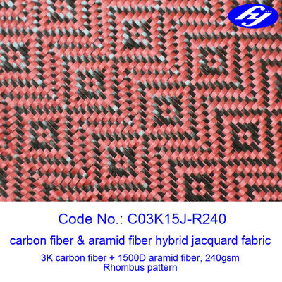 Jacquard Woven Carbon Aramid Fabric / Red Carbon Fiber Cloth With Rhombus Pattern
