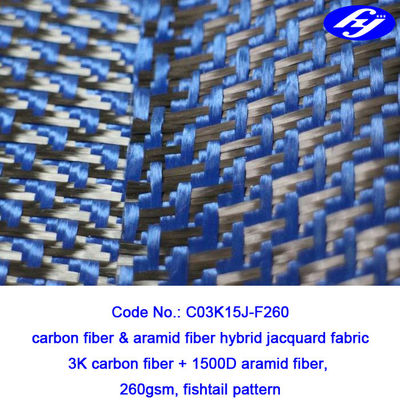 Plane Pattern Carbon Aramid Fabric Carbon Blue Carbon Kevlar Hybrid Fabric