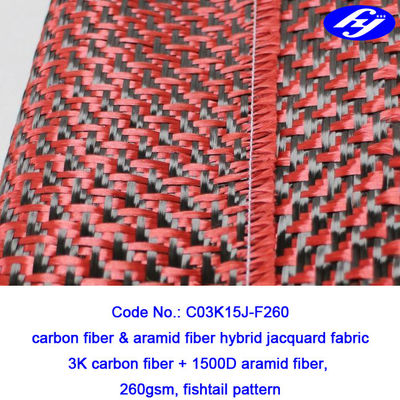 High Tensile Strength Red Carbon Fiber Kevlar Hybrid With Jacquard Fishtail Pattern