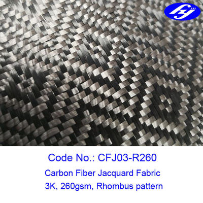 Rhombus Pattern 3K Twill Weave Carbon Fiber / Decoration Black Jacquard Fabric