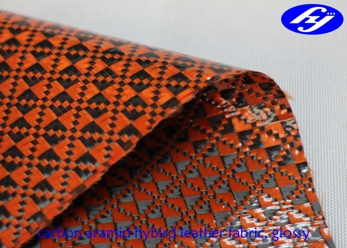 Orange Polyurethane Leather Fabric Glossy Carbon Kevlar Hybrid For Sports Equipments