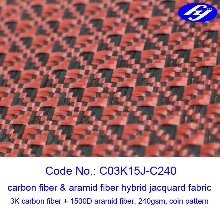 Jacquard Coin Pattern Carbon Aramid Fabric Black / Red Carbon Aramid Hybrid Fabric