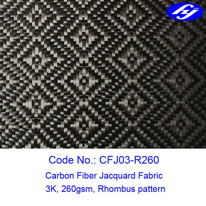 Rhombus Pattern 3K Twill Weave Carbon Fiber / Decoration Black Jacquard Fabric