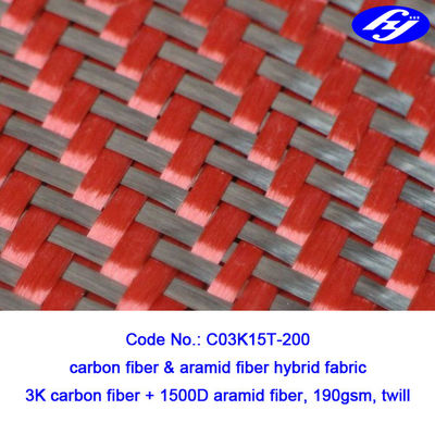Black / Red 2x2 Twill Carbon Aramid Fabric 200gsm Red Kevlar Para Aramid Fabric
